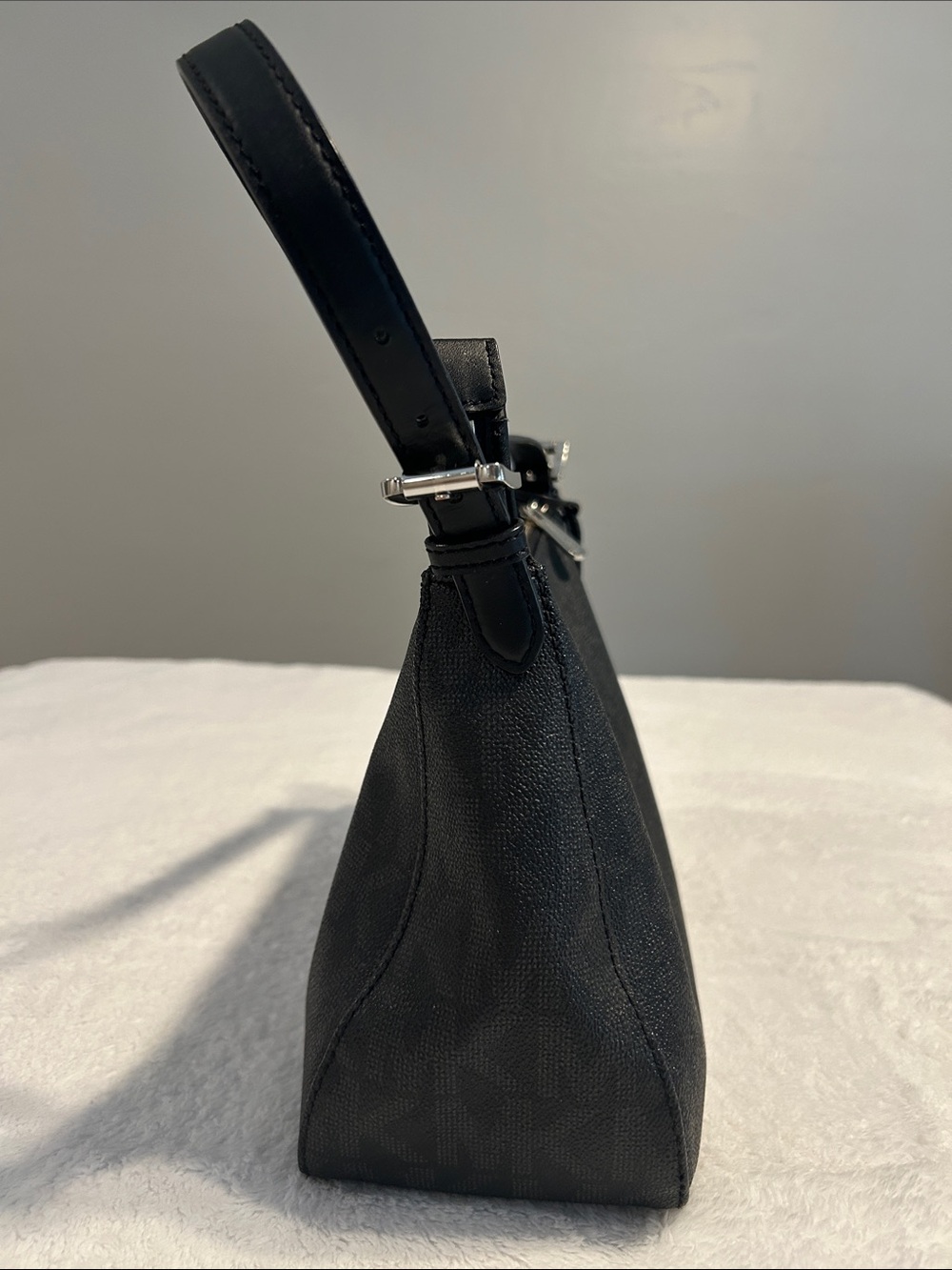 Michael Kors Black Logo-Embossed Shoulder Bag with MK Charm - Picture 4 of 11